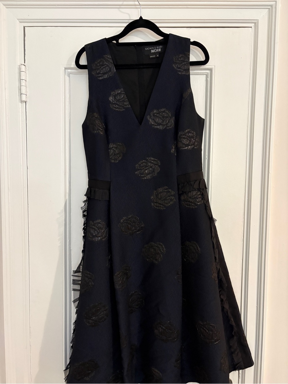 Sachin + Babi Navy Dress with Black Floral Jacquard